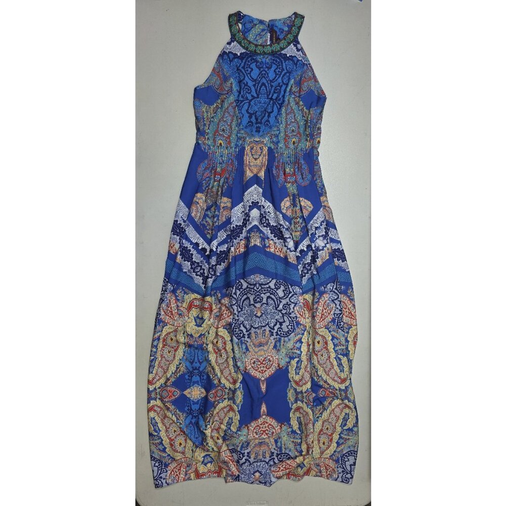 Ranna Gill Anthropologie Jewel Embellished Pleated Boteh Maxi Dress - Size 8